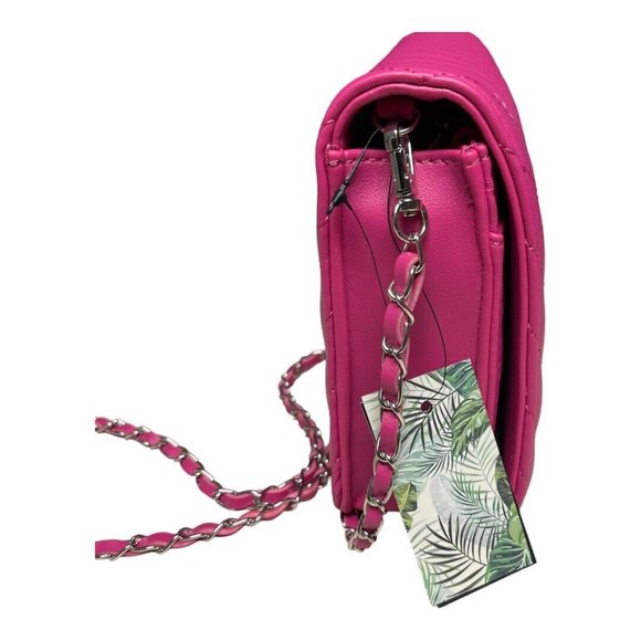 Badgley Mischka Studio Crossbody Purse Hot Pink Quilted Faux Leather Chain NEW - Picture 5 of 16